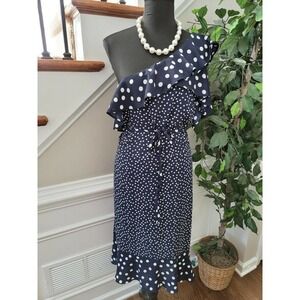A New Day Women's Blue & White Polyester One Shoulder Off Knee Length Dress XL